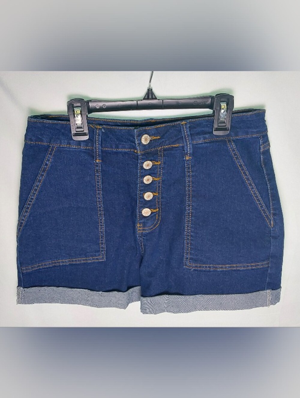 Women’s Boyfriend Denim Shorts with Button-Fly - Dark Blue